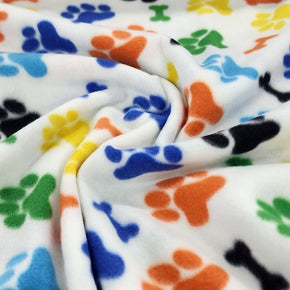 Fleece Blankets Printed Polar Fleece Fabric 150 cm Paws White (7524278206553)