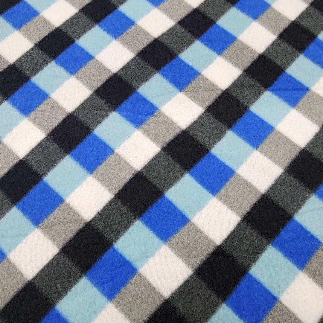 Fleece Blankets Printed Polar Fleece Fabric Check Blue/Black/Grey 150cm (7524565712985)