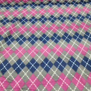 Fleece Blankets Printed Polar Fleece Fabric Grey/Pink Checks 150cm (7524278272089)
