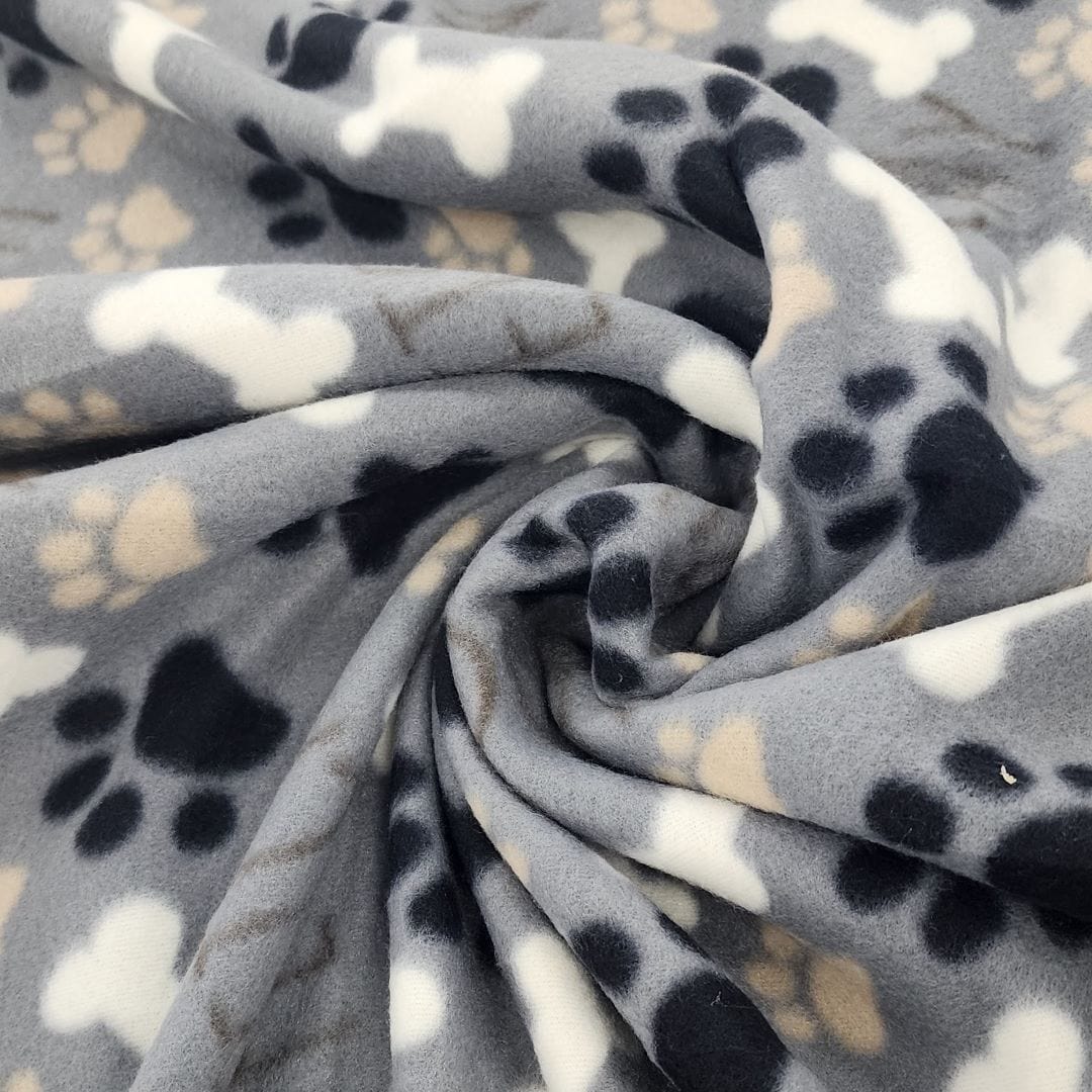 Fleece Dress Fabrics Printed Polar Fleece Fabric 150 cm Paws Grey