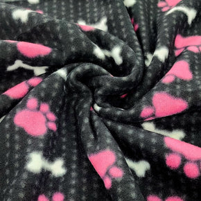 Fleece Dress Fabrics Printed Polar Fleece Fabric Paws Black/Pink 150cm (7486917476441)