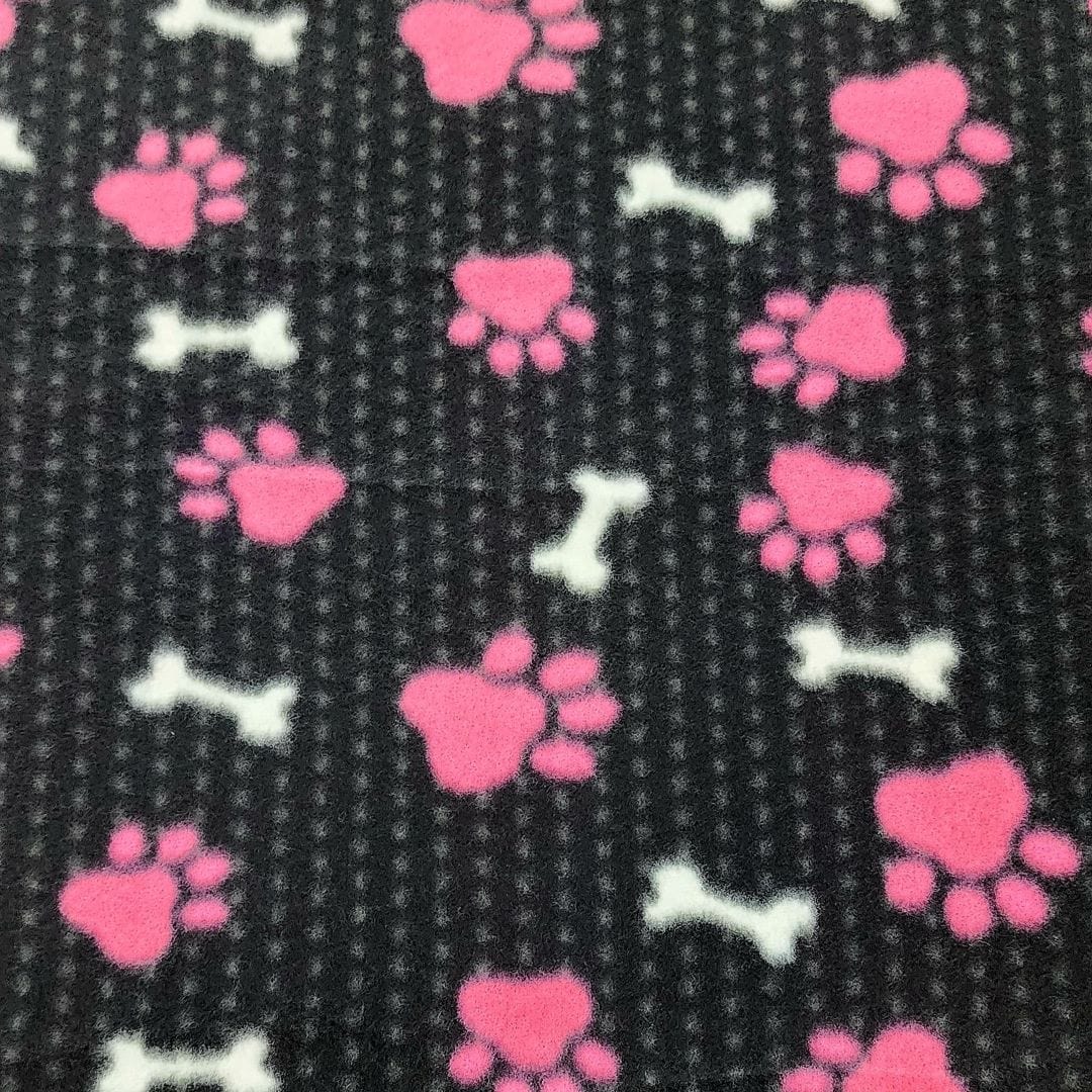 Fleece Dress Fabrics Printed Polar Fleece Fabric Paws Black/Pink 150cm (7486917476441)