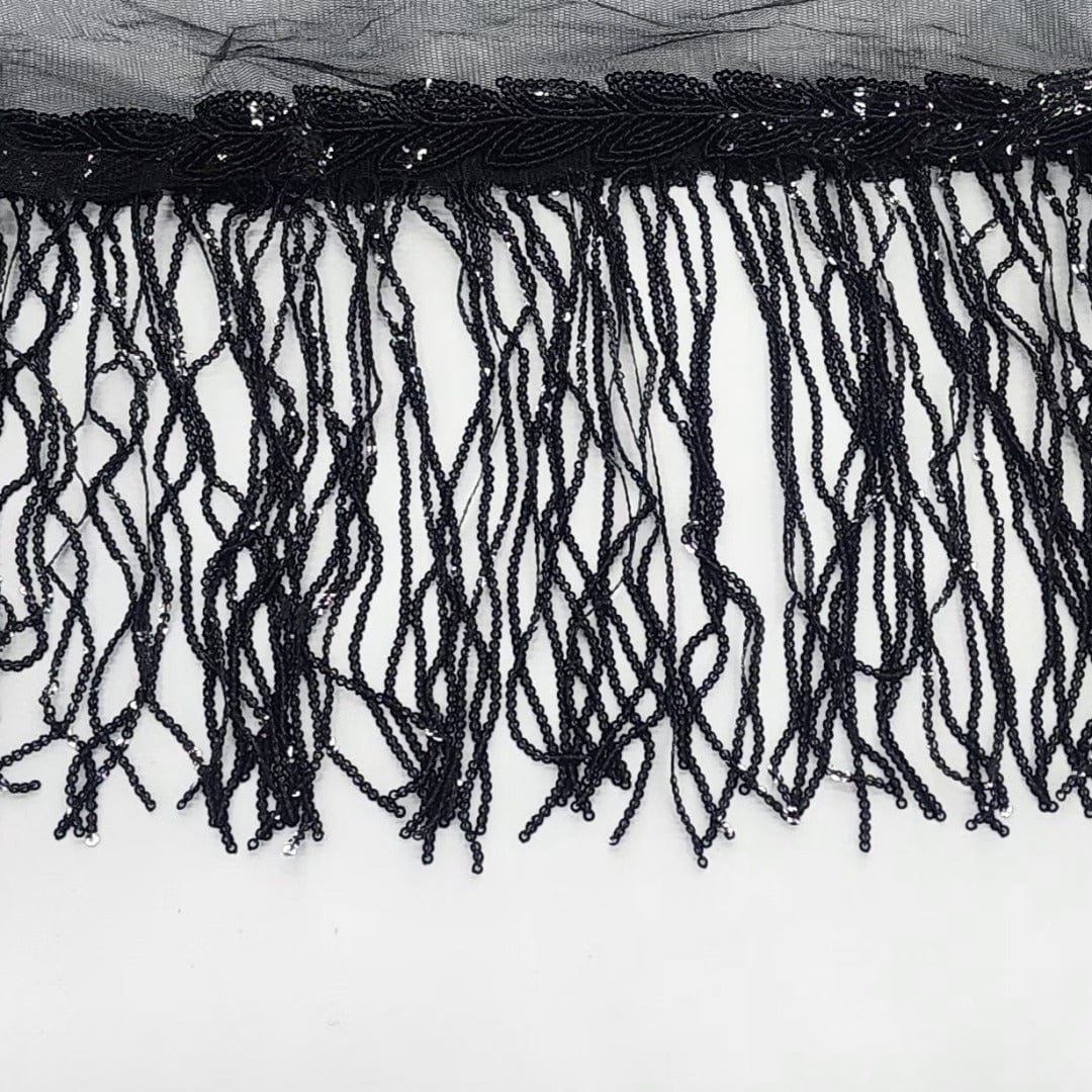FRINGING HABBY Black Sequin Fringing 20 cm (7758543519833)