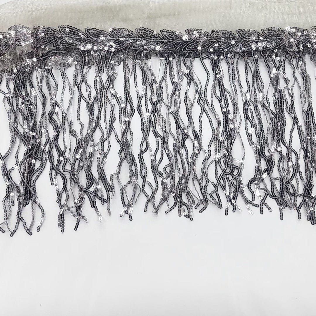 FRINGING HABBY Grey Sequin Fringing 20 cm