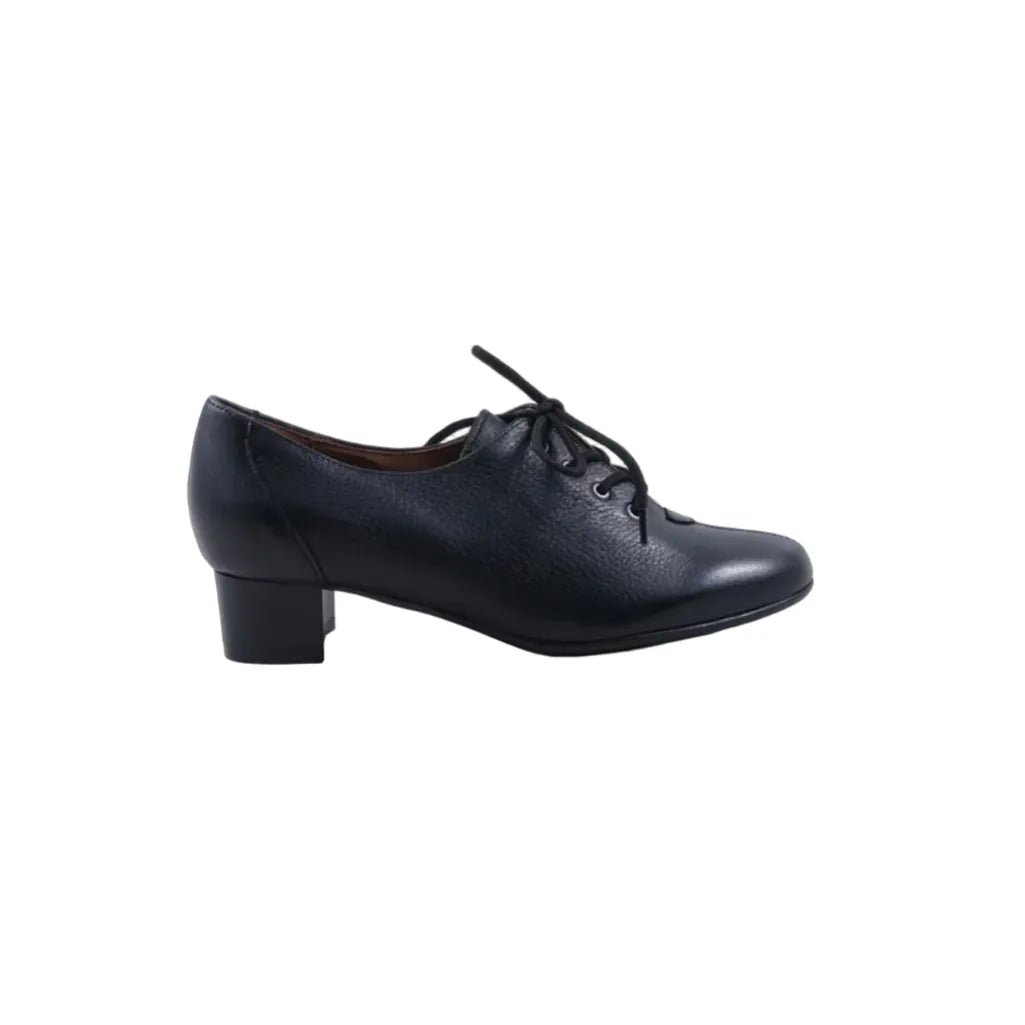Froggie Women's Leather Block Heel Lace Up Court Shoe-Black 11407.374-100