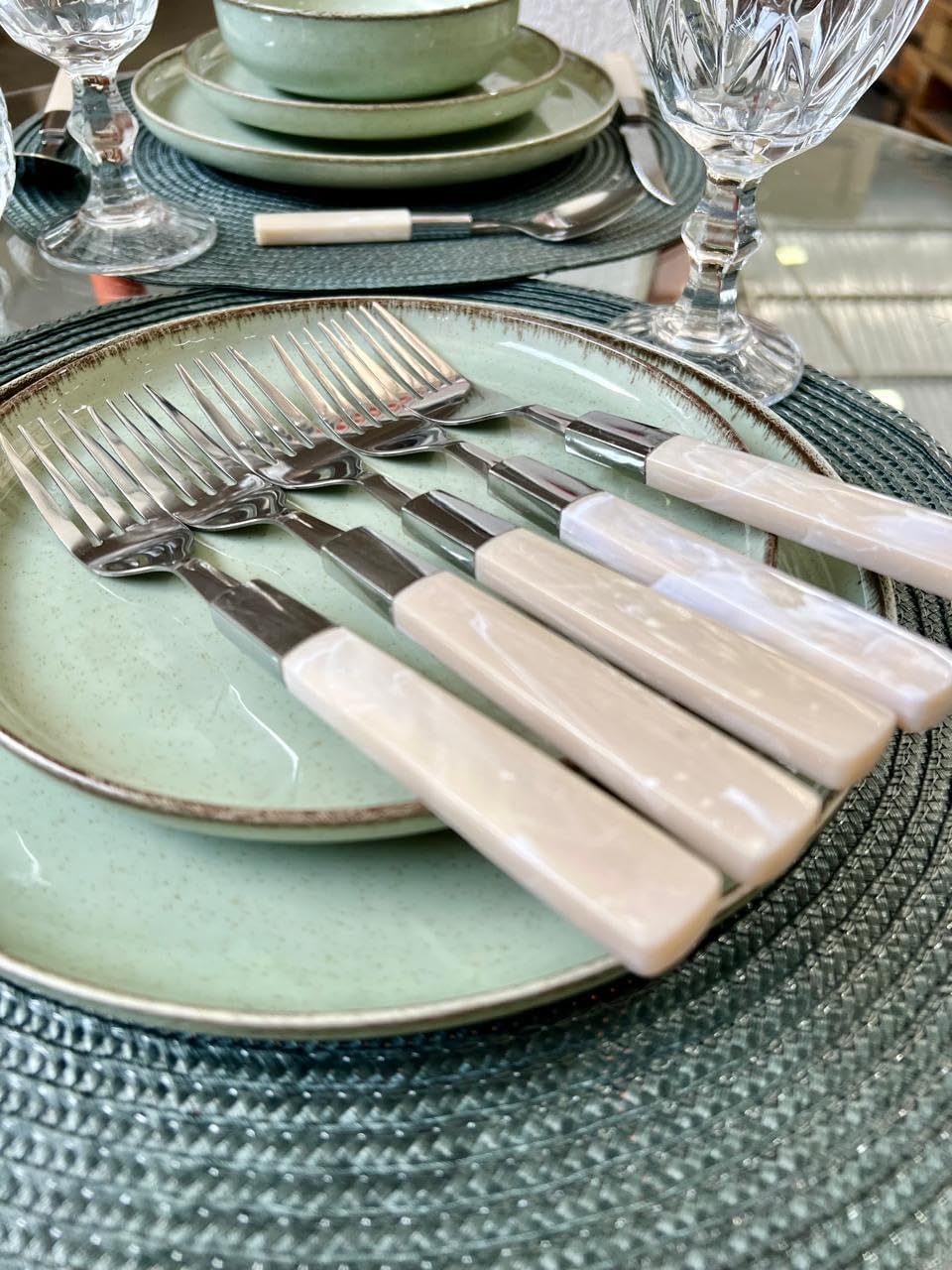 Gamma Faqueiro Cutlery Gamma Faqueiro Mother of Pearl 24-Piece Stainless Steel Cutlery Set Beige
