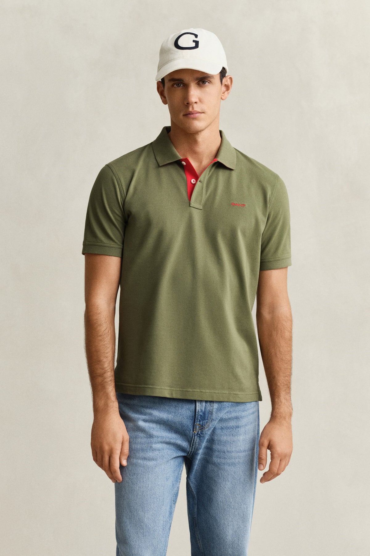 Gant Men's Contrast Piqué Short Sleeve Subtle Stretch Poloshirt-Dry Herb Green 355894