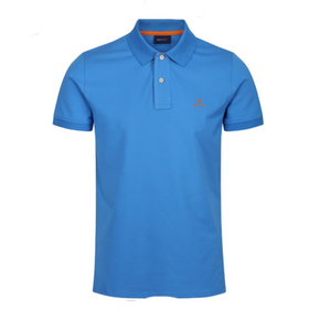 Gant Golf T Shirt Gant Contrast Collar Pique Mid Blue (7138856566873)