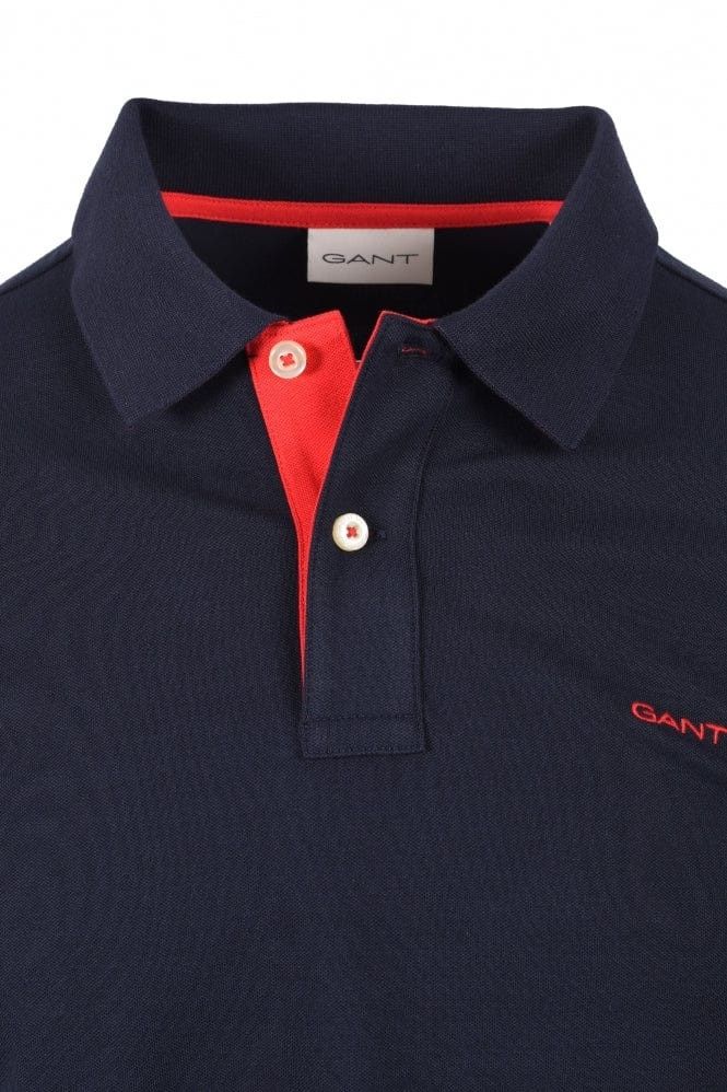 Gant Golf T Shirt GANT Contrast Pique Long Sleeved Polo Shirt Evening Blue