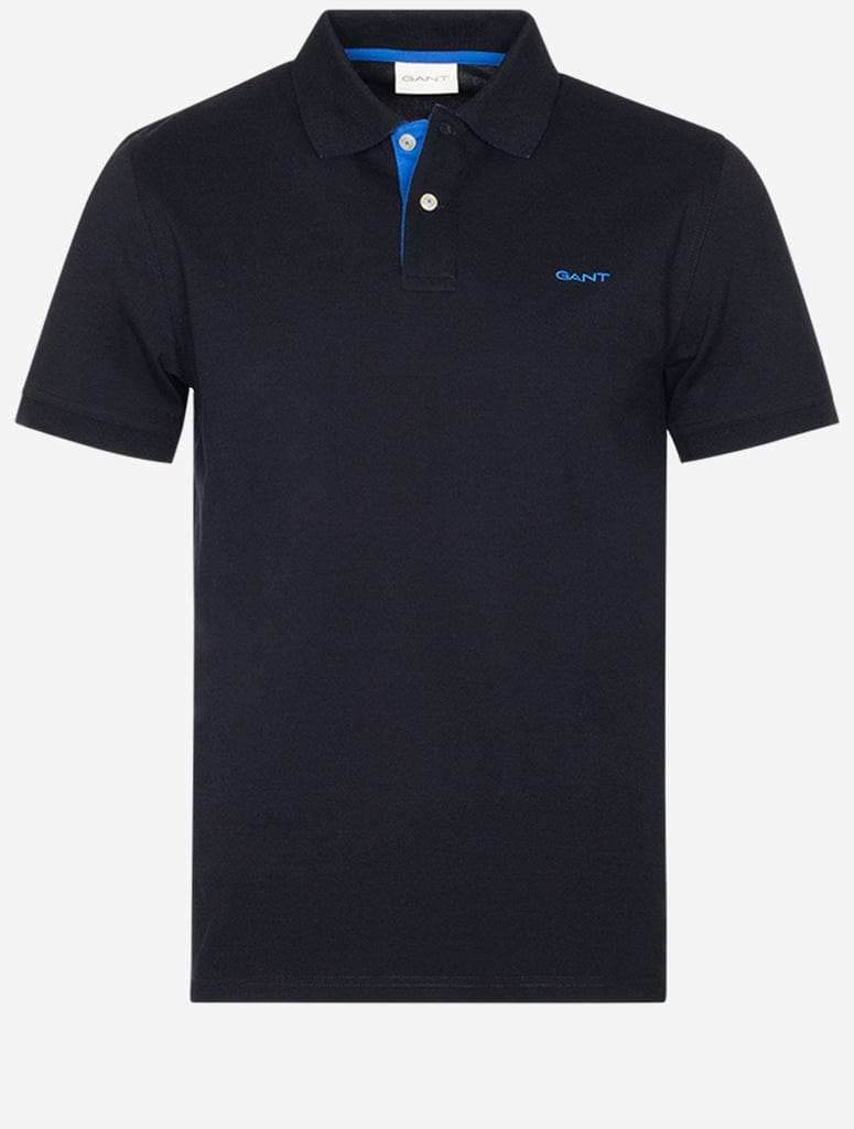 GANT Golf T Shirt Gant Regular Contrast pique Short Sleeve Rugger Black (7519474122841)