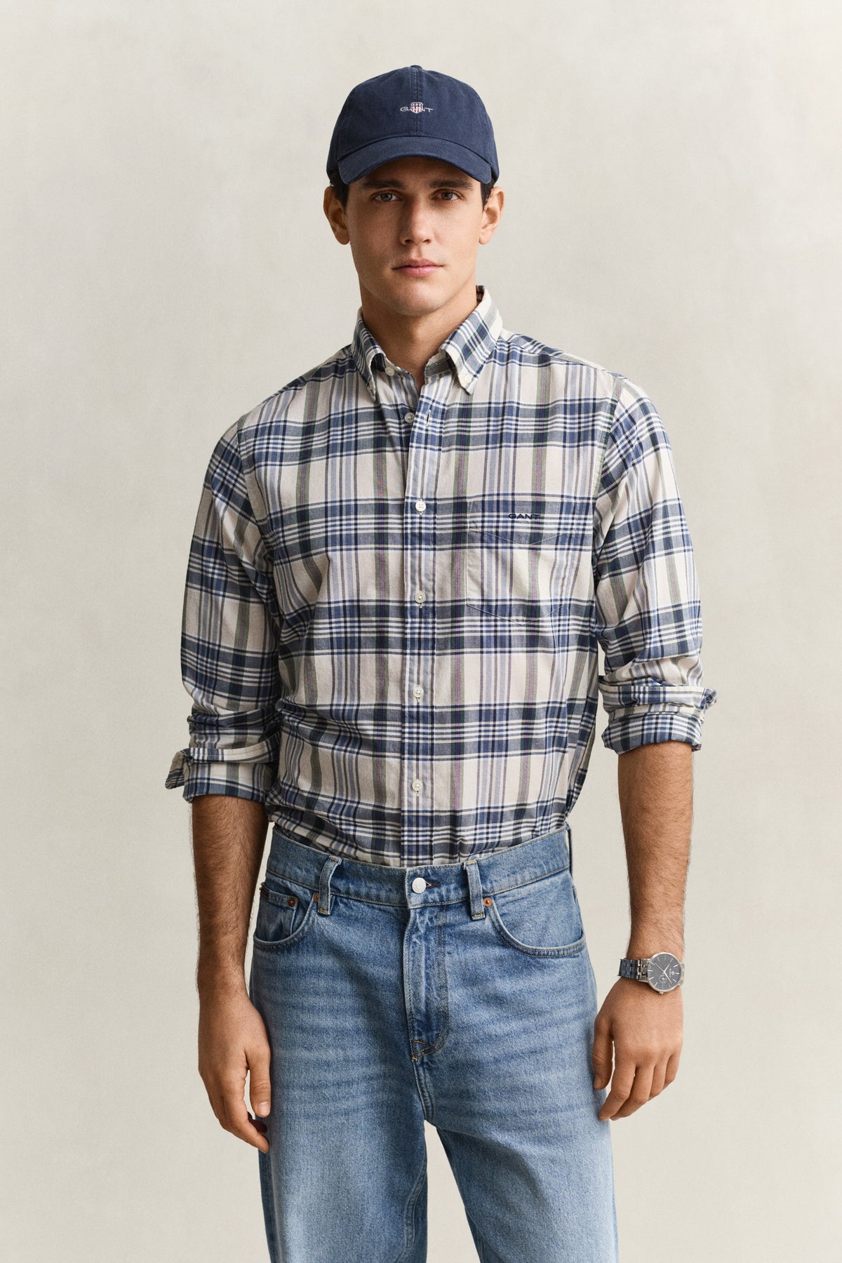 Gant Mens Long Sleeve Indian Madras Multi Check Shirt-Faded Denim 3260077