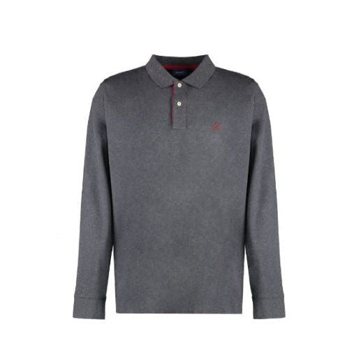 Gant Mens Long Sleeve Golfer Contrast Collar Pique In Charcoal 2055003.