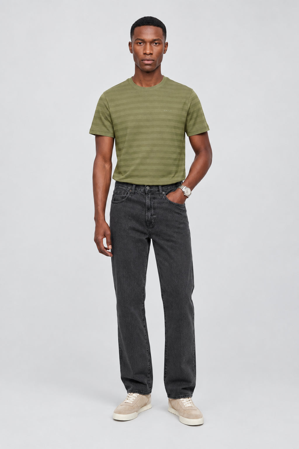 Gant Men's Texture Stripe Short Sleeved Tshirt-Dry Herb 2003400