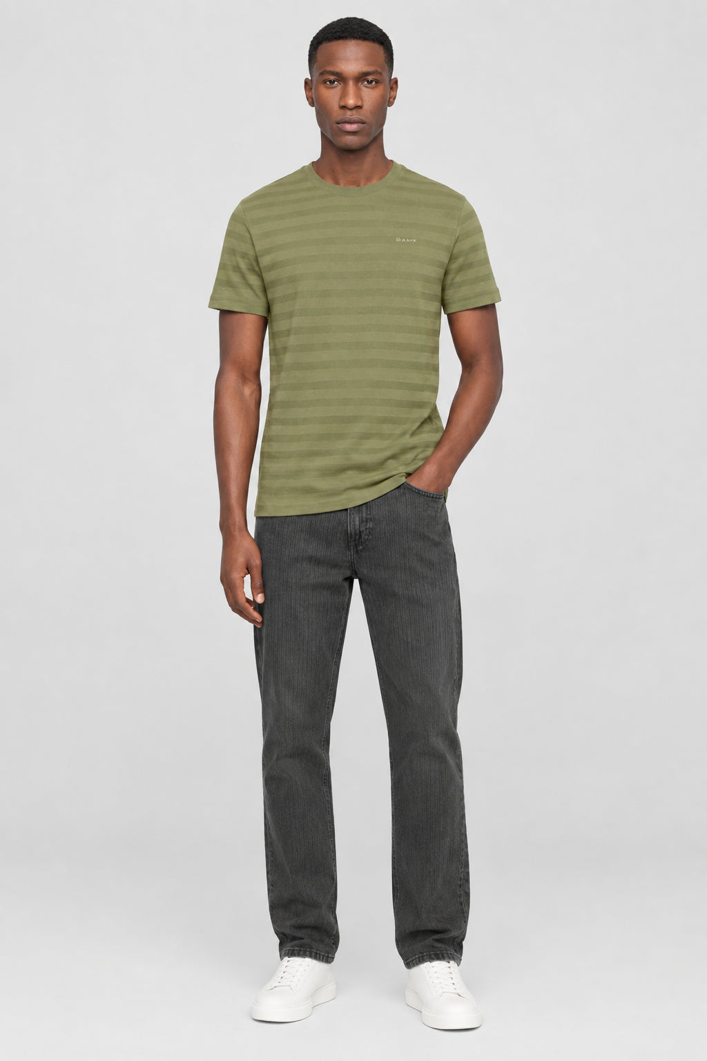 Gant Men's Texture Stripe Short Sleeved Tshirt-Dry Herb 2003400