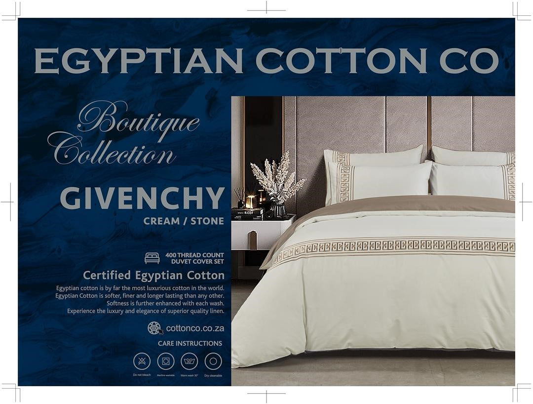 Egyptian Cotton Givenchy 400 Thread Count Cream / Stone Duvet Cover Set