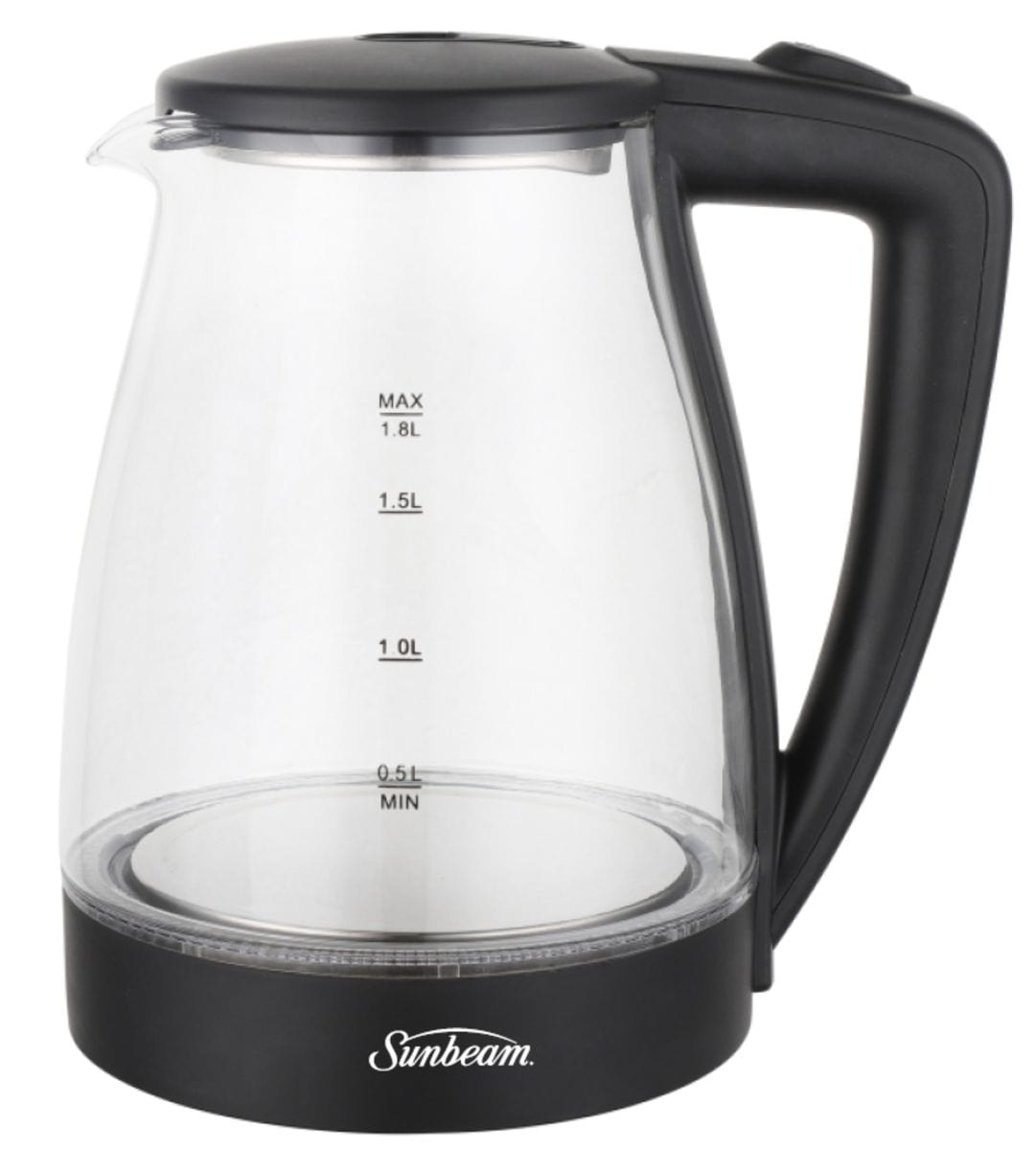 Goldair KETTLE Sunbeam 1.8L Cordless Glass Kettle Black SGK-8827