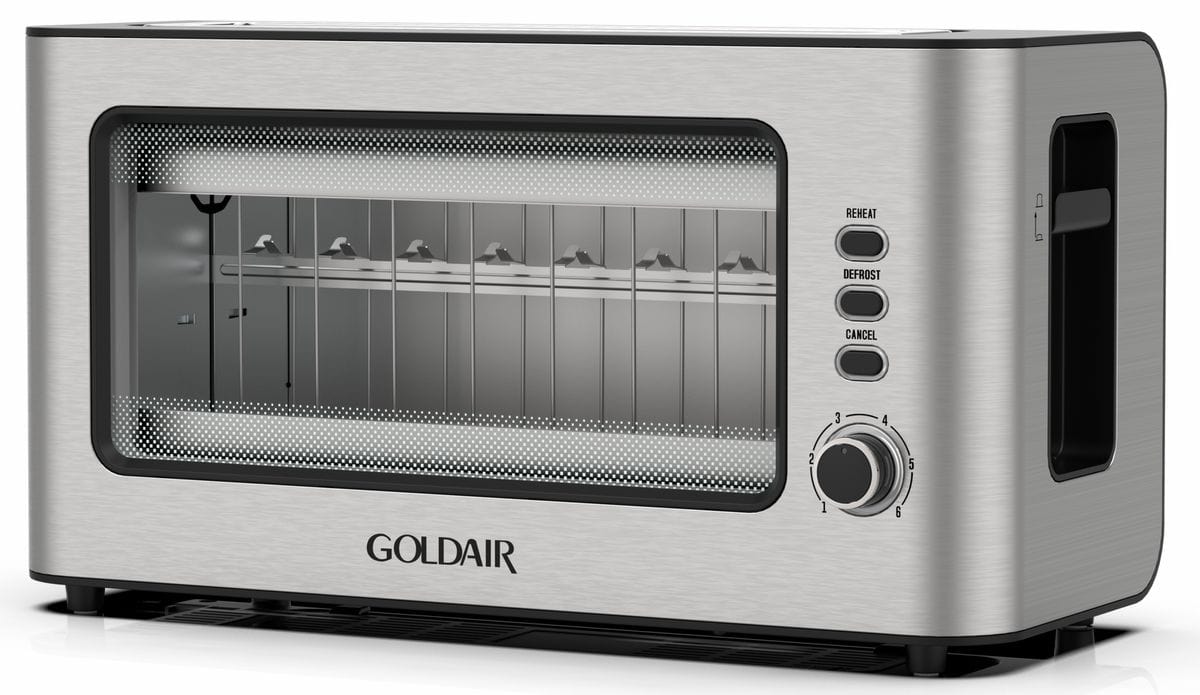 Goldair TOASTER Goldair 2 Slice Stainless Steel Toaster With Glass Window 1000w GTT-2000 (7498653335641)
