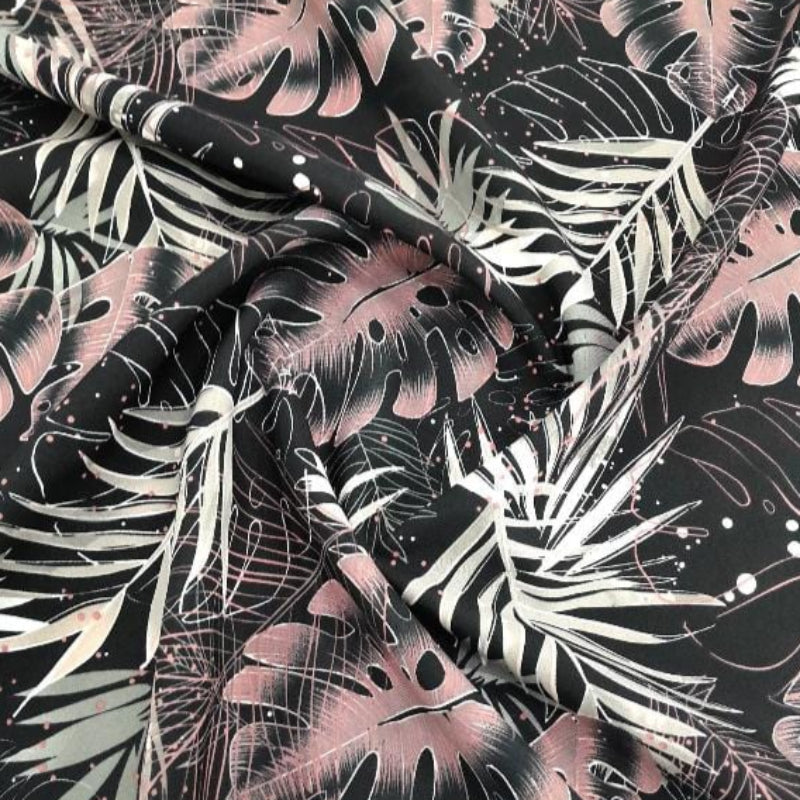 Golden Glow Printed Mini Matt Maroon / Black Printed Mini Matt Protea Leaves W23-248 Collection 140 cm (7811832021081)