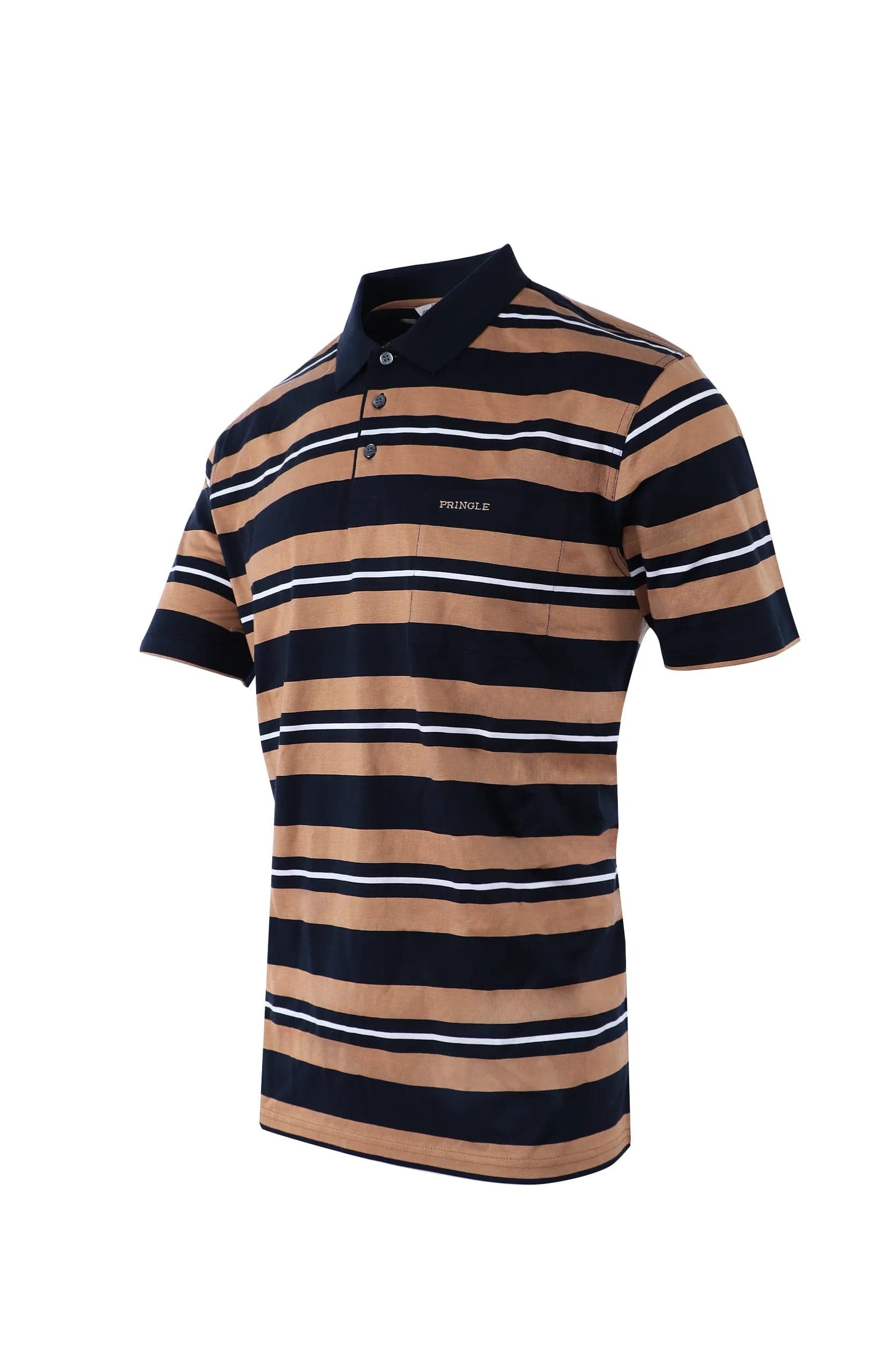 Golf T shirt Golf T Shirt Pringle Ledger Striped Mercerised  Golfer Navy