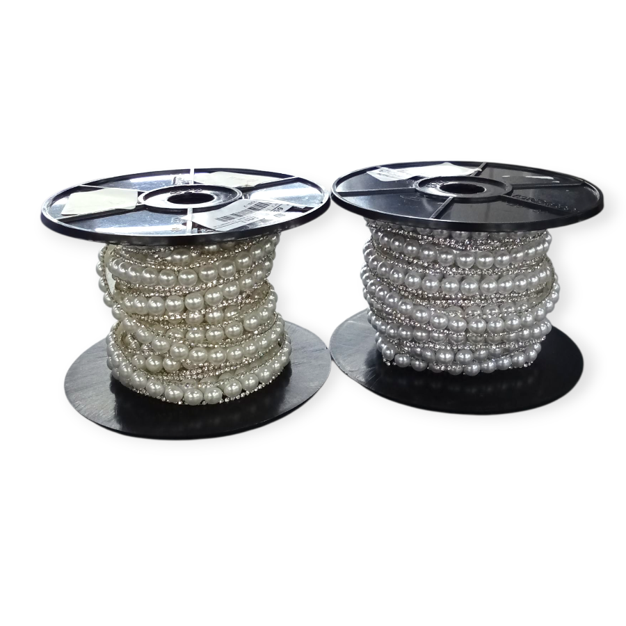 Pearl Iron On Diamante Trimming