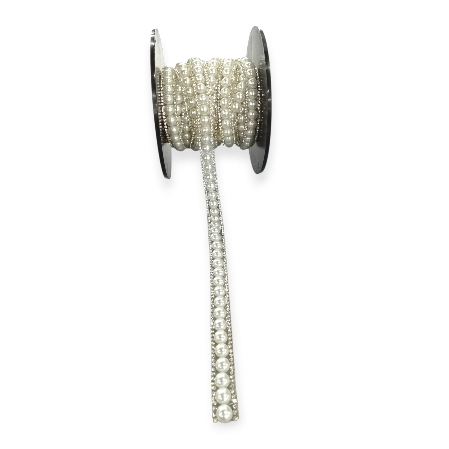 Pearl Iron On Diamante Trimming