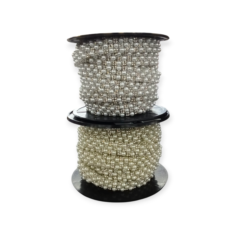 Pearl Iron On Diamante Trimming