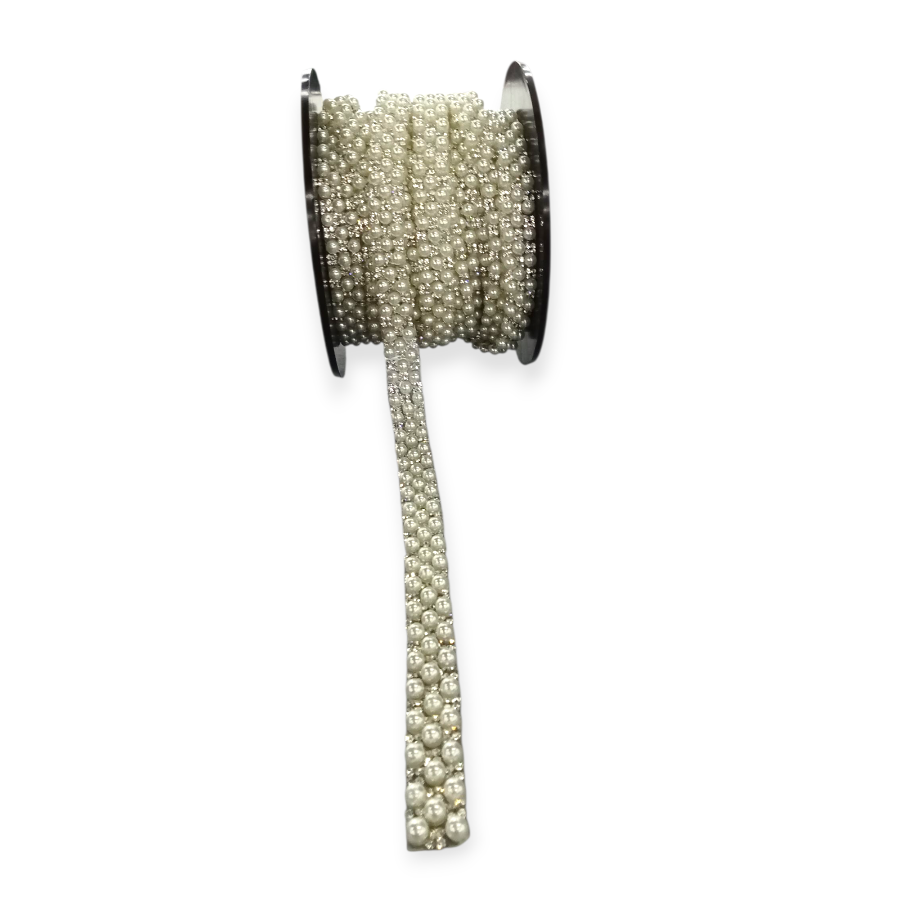 Pearl Iron On Diamante Trimming