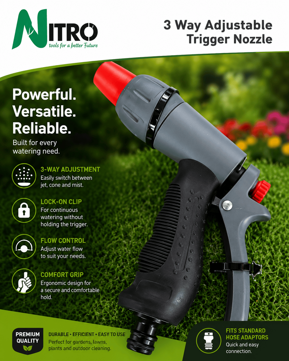 GRO Garden Adjustable Trigger Nozzle Adjustable Trigger Nozzle 3 Way