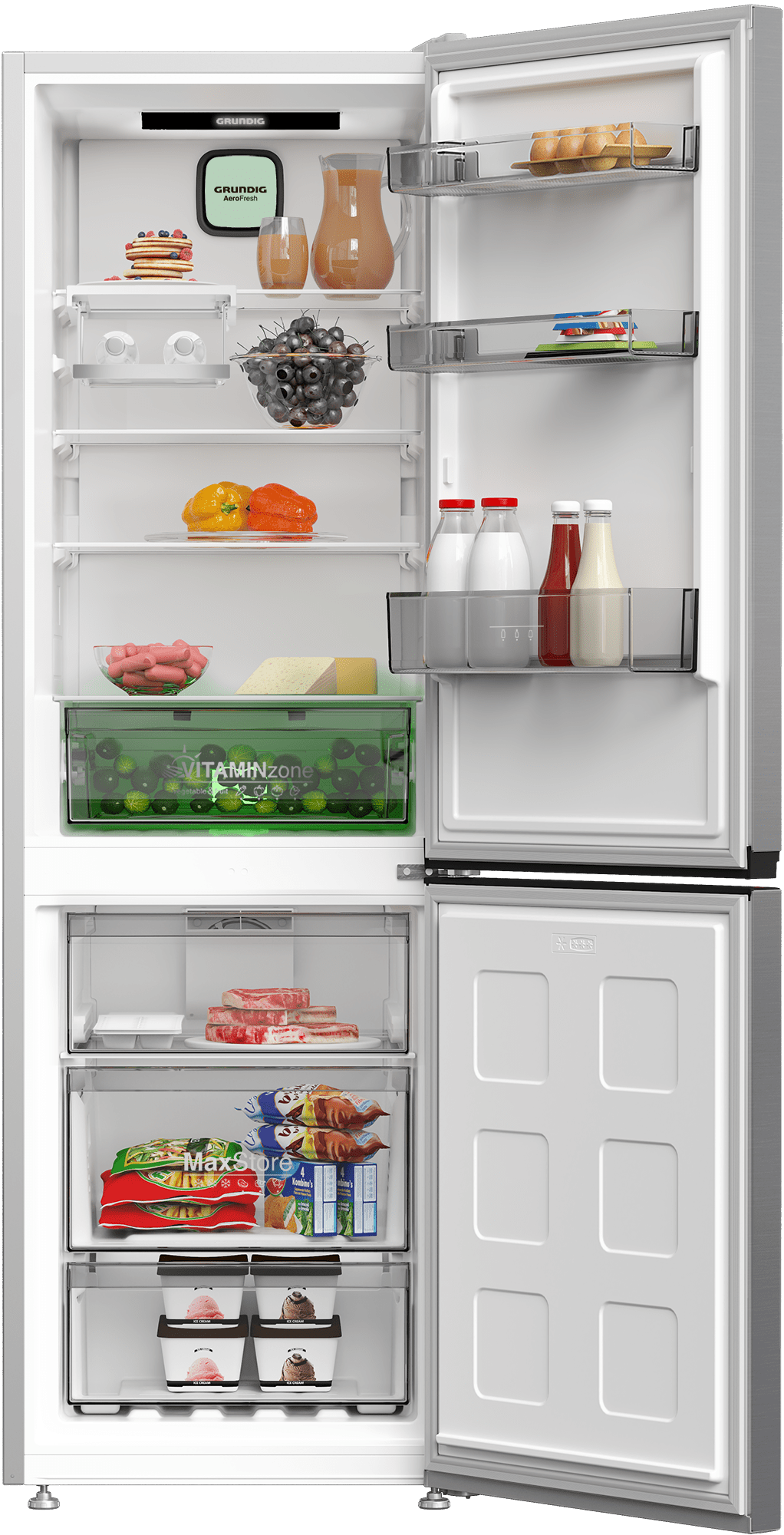Grundig Fridge/Freezer Grundig 60cm Pearl Steel Fridge Freezer GKPN 46820 XP (7769532596313)