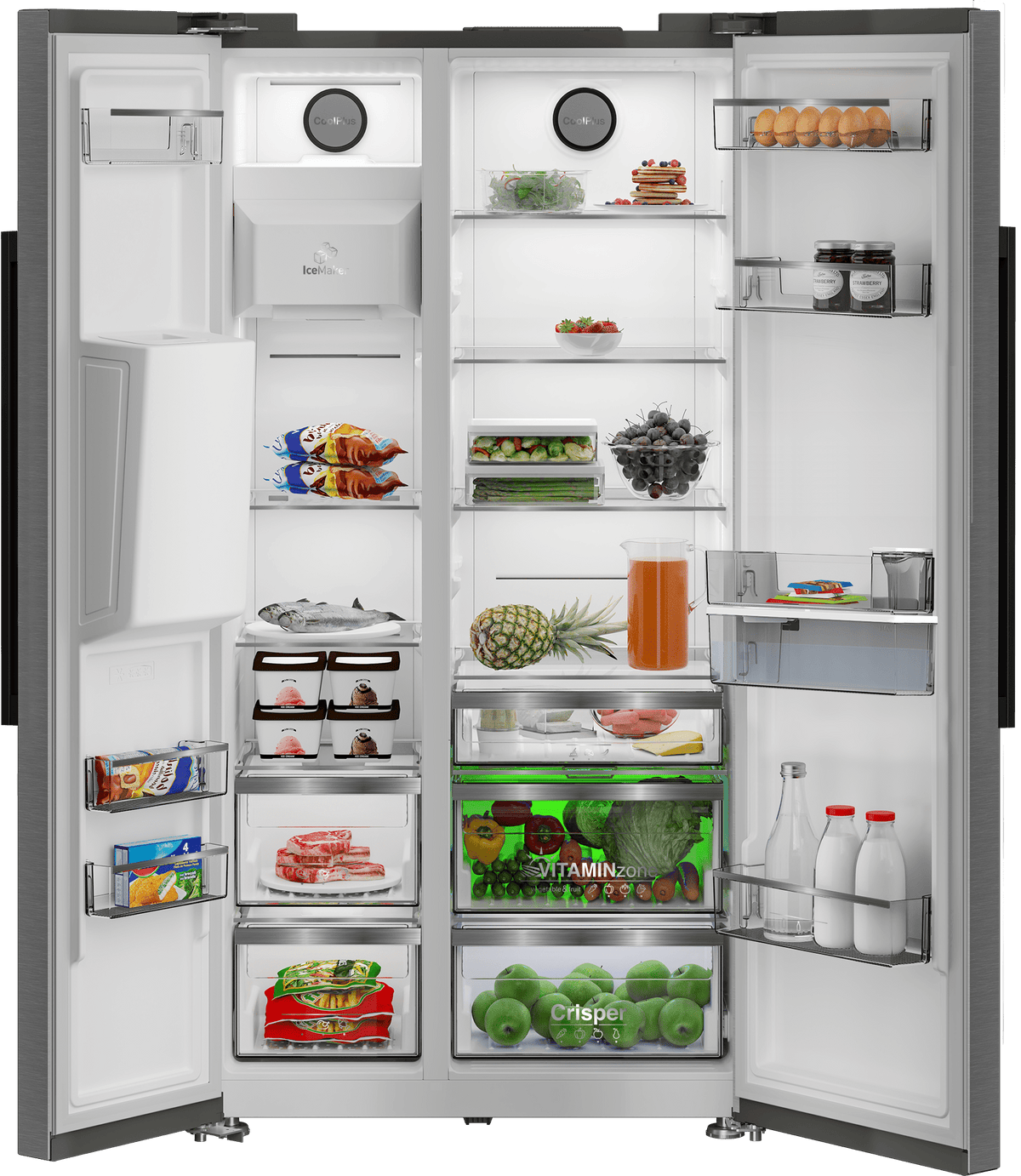 Grundig Side by side fridge Grundig 571L Pearl Steel Side By Side Fridge GSN30311FXBR