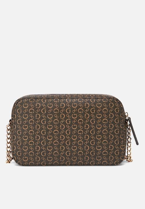 Guess Handbag Guess Perrez Mini Crossbody Top Zip Brown SG986270