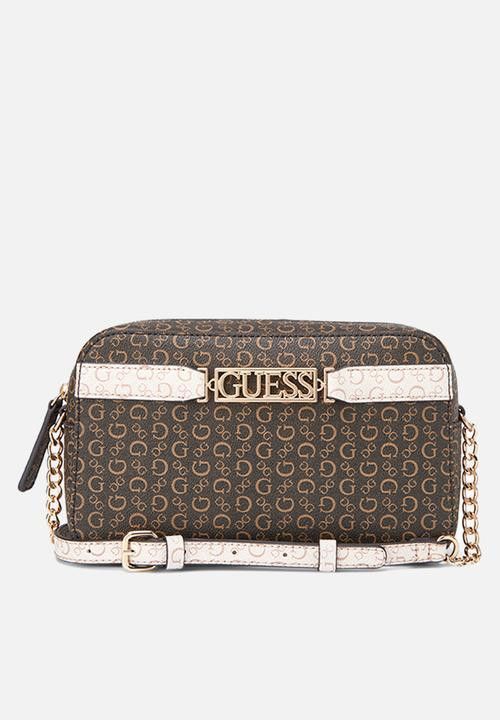 Guess Handbag Guess Perrez Mini Crossbody Top Zip Brown SG986270