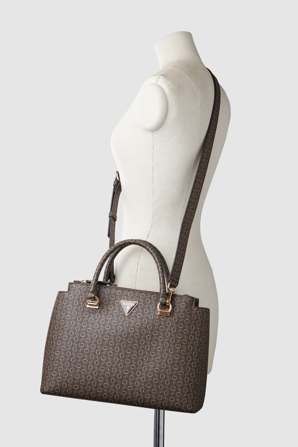 Guess Handbag Guess Phyllis Satchel Tote Bag Brown SG996306