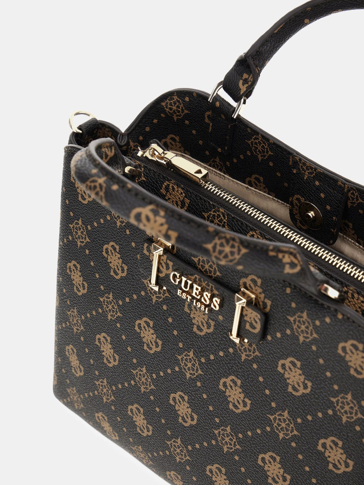 Guess Handbag Guess Silia Girlfriend Satchel Espresso Logo GP989006