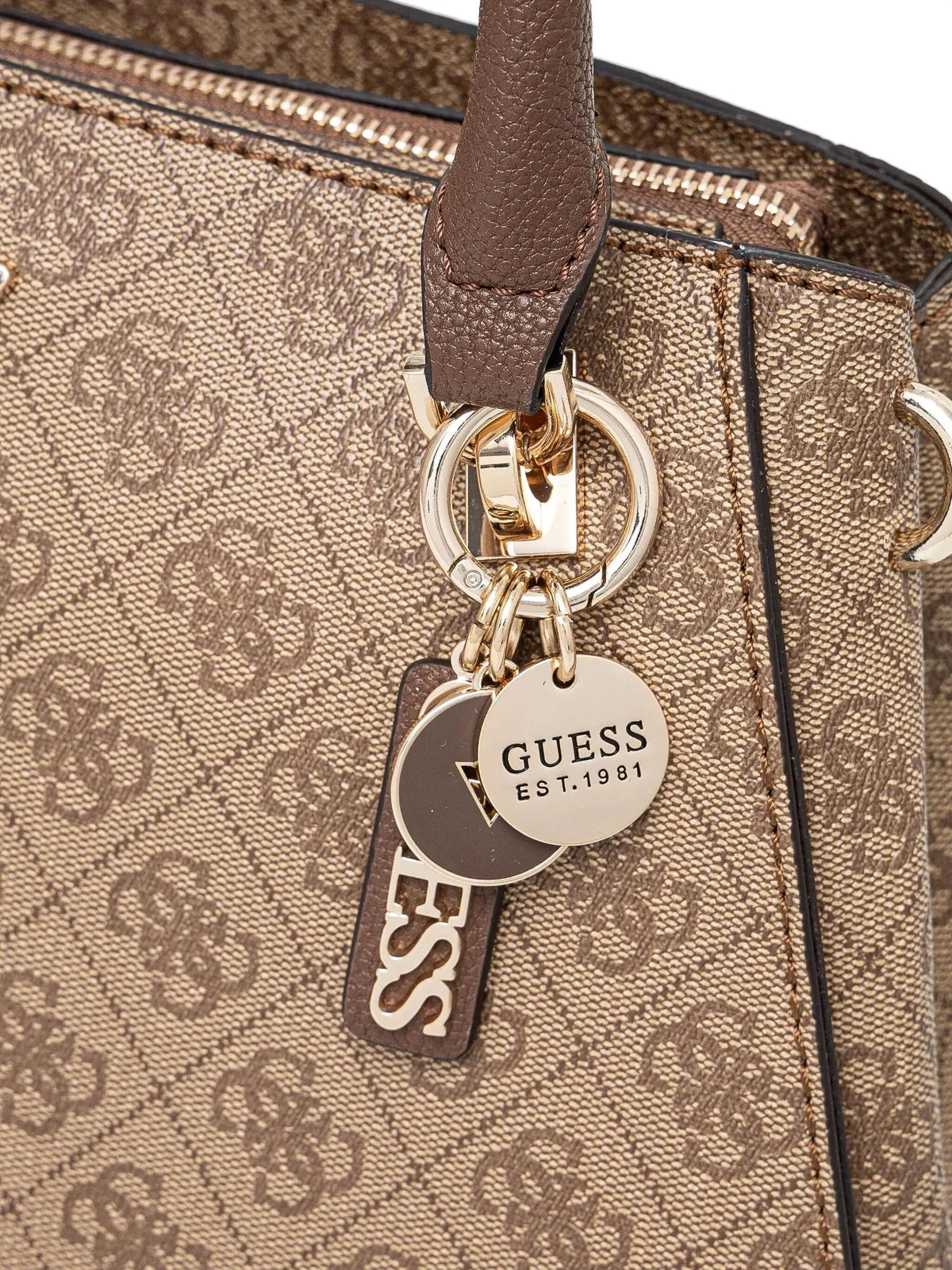 Guess Ladies Handbags Guess Ahb Noelle Luxury Satchel Latte Logo Brown