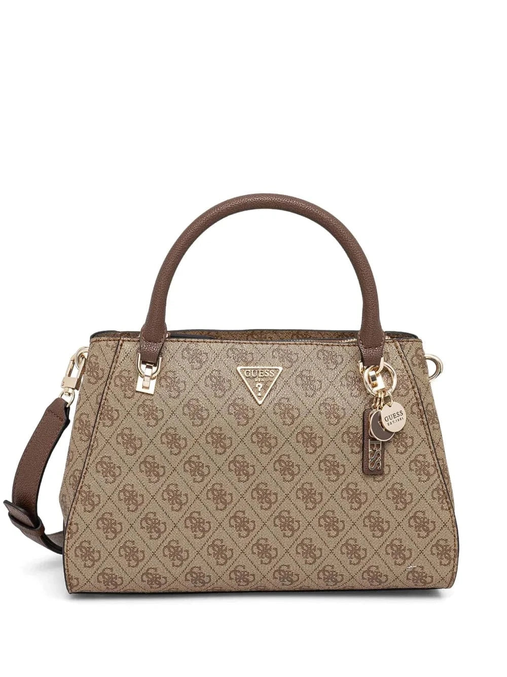 Guess Ladies Handbags Guess Ahb Noelle Luxury Satchel Latte Logo Brown