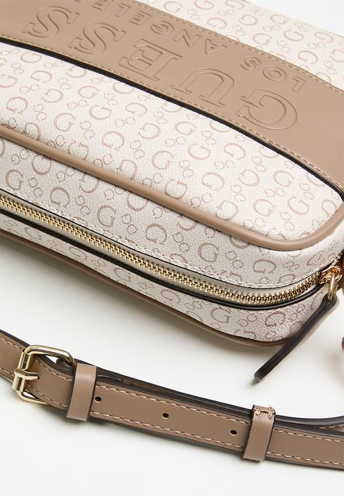 Guess Ladies Handbags Guess Devlon Camera Crossbody - Khaki