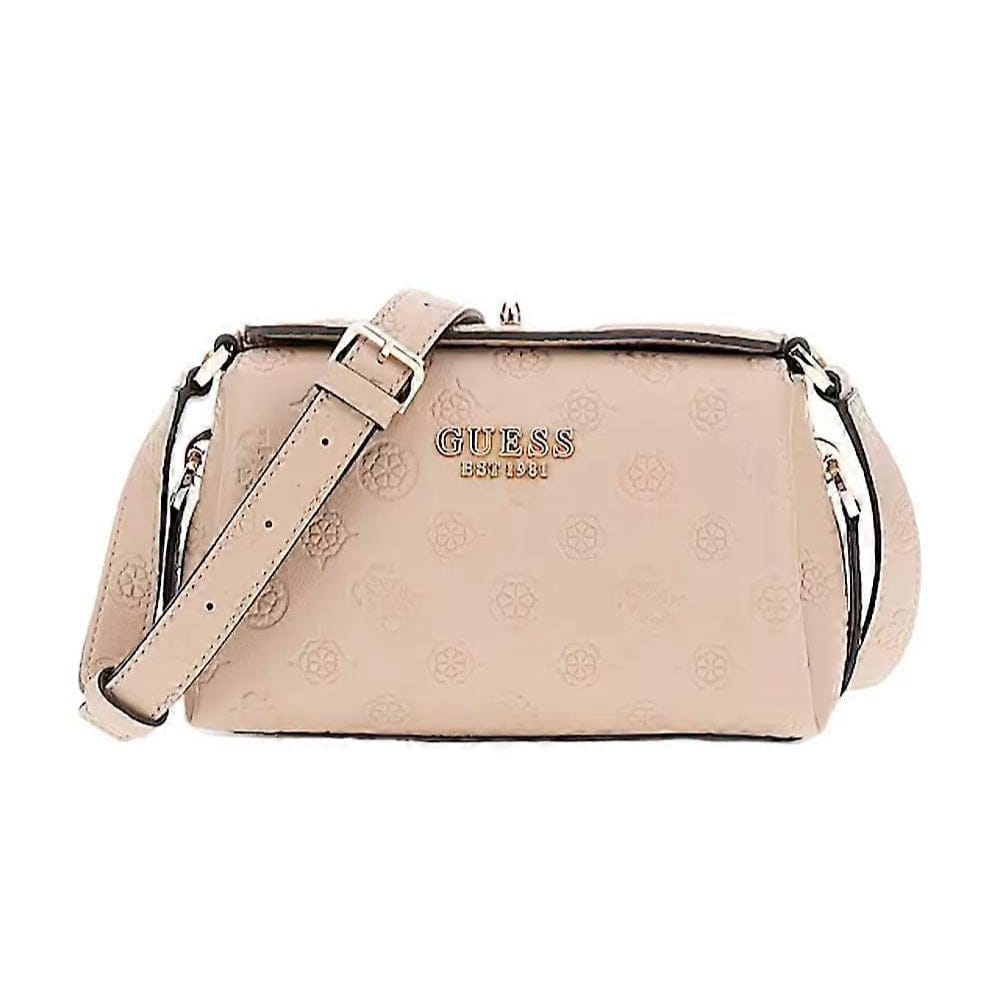 Guess Ladies Handbags Guess Phoebe Mini Crossbody Bag Simply Taupe Logo