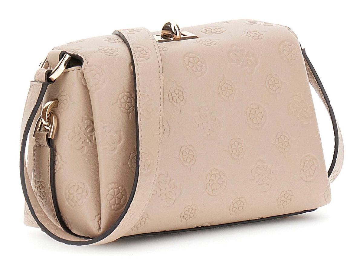 Guess Ladies Handbags Guess Phoebe Mini Crossbody Bag Simply Taupe Logo