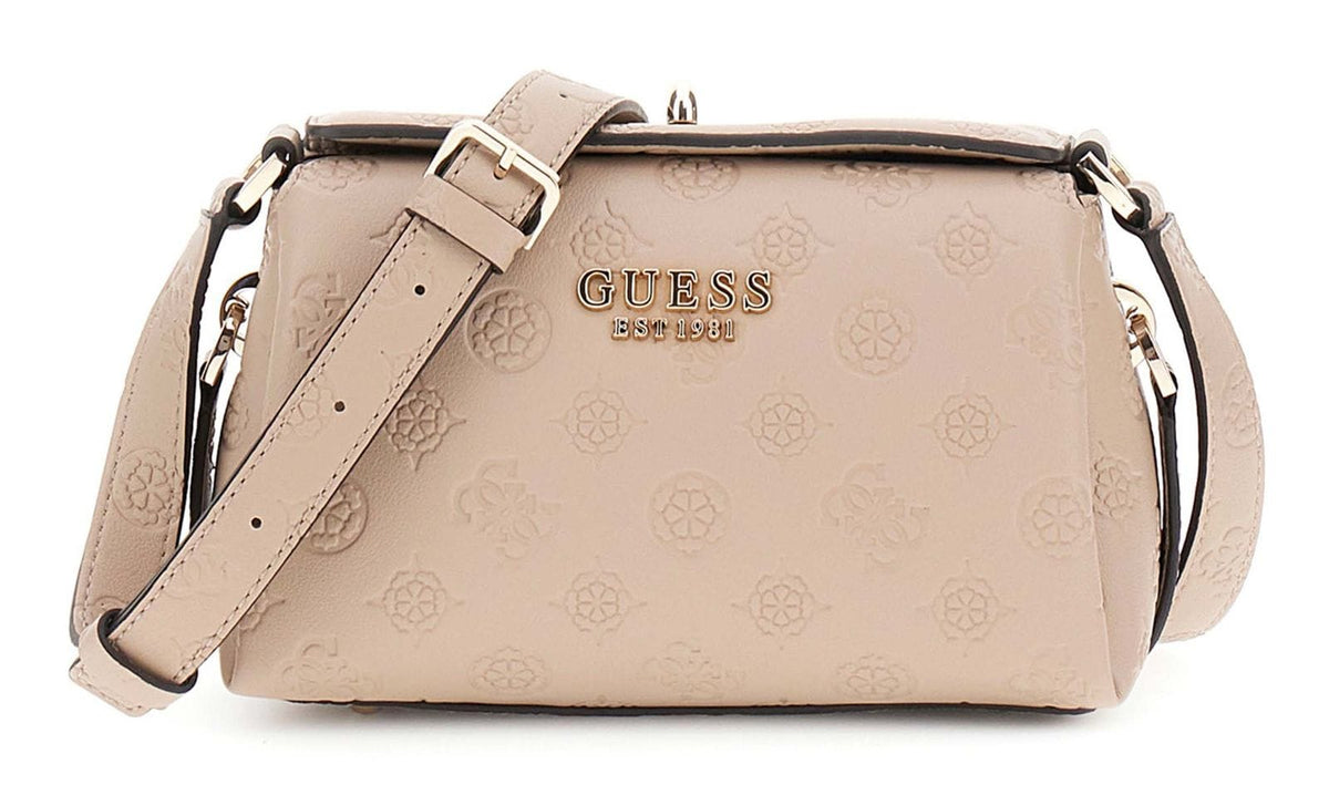 Guess Ladies Handbags Guess Phoebe Mini Crossbody Bag Simply Taupe Logo