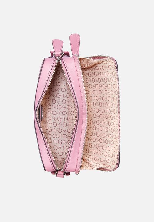 Guess Ladies Handbags Guess Viviette Mini Dbl Zip Crossbody - Pink