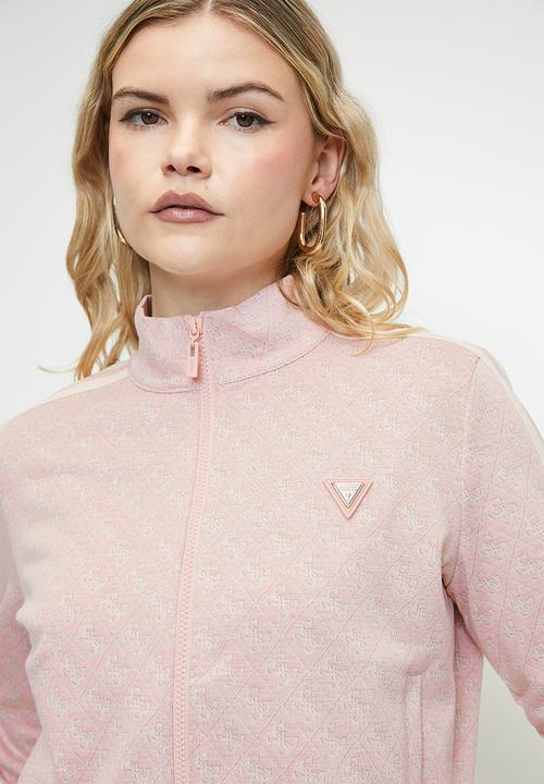 Guess Ladies Sweater Guess Jean G Logo Full Zip SweaterShirt-4G Rhombus Pink Roses