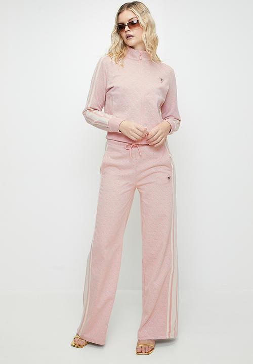 Guess Ladies Sweater Guess Jean G Logo Full Zip SweaterShirt-4G Rhombus Pink Roses