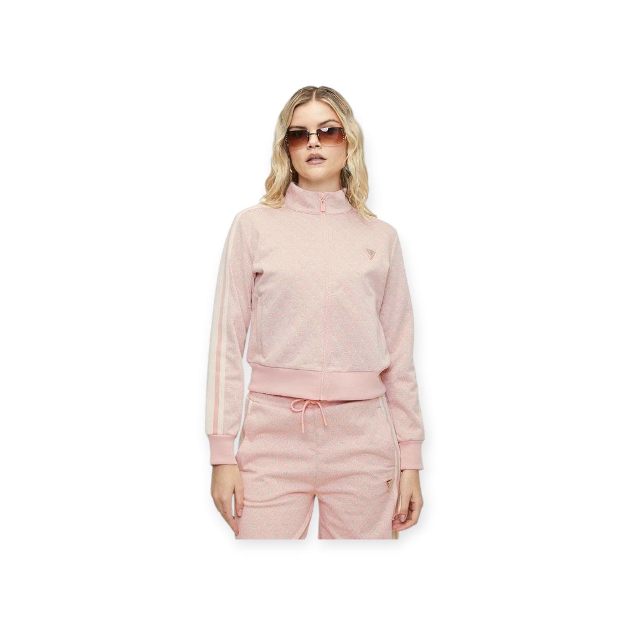 Guess Ladies Sweater Guess Jean G Logo Full Zip SweaterShirt-4G Rhombus Pink Roses