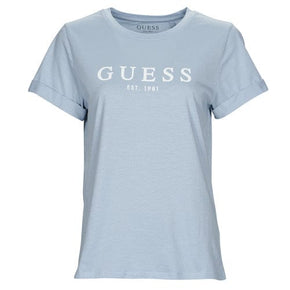 Guess Ladies T shirts Guess 1981 Roll Cuff Tee Blue (7159227285593)