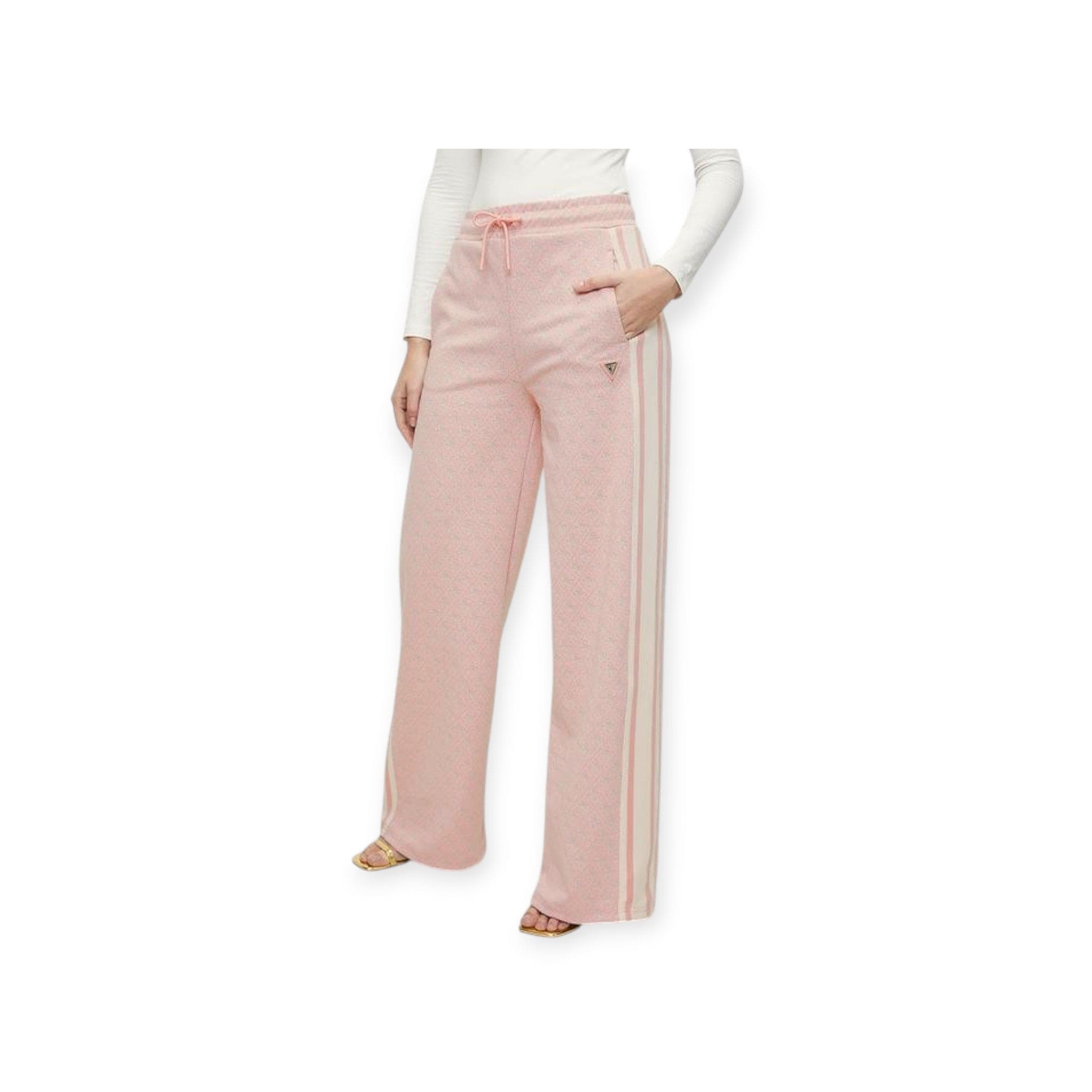 Guess Track Pants Guess Jean G Logo Straight Long Pant 4G Rhombus Pink Roses