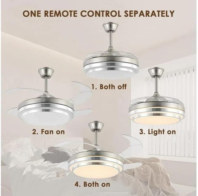 Hello Today Ceiling Fan Retractable Ceiling Fan Light Double Aluminium Silver F8605-500