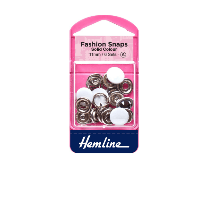 HEMLINE HABBY Hemline Fashion Snaps Solid Colour 11mm  White 6 sets (7771726741593)