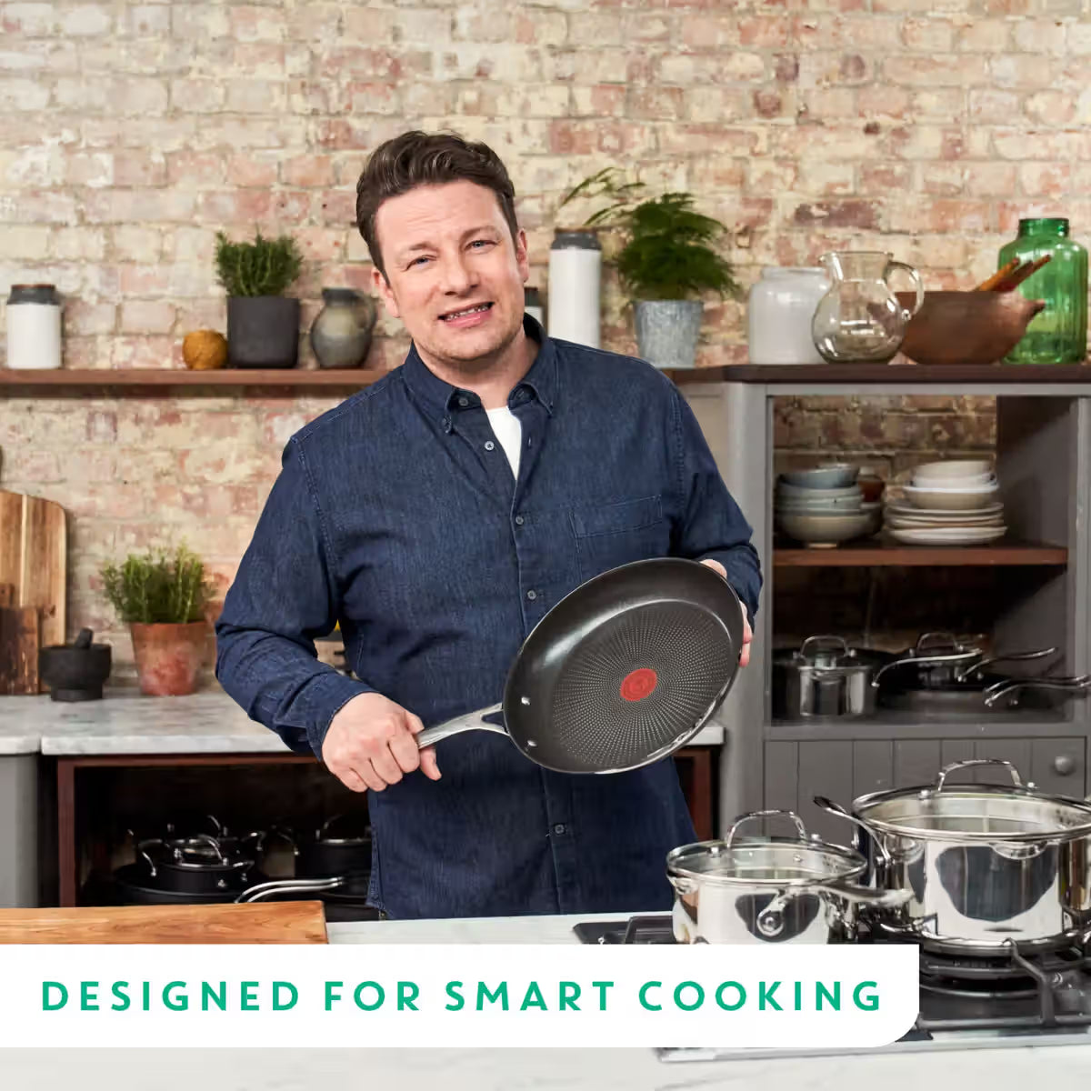 Tefal Jamie Oliver Cook's Direct Stainless Steel 3-Piece Frypan Set E304S344.