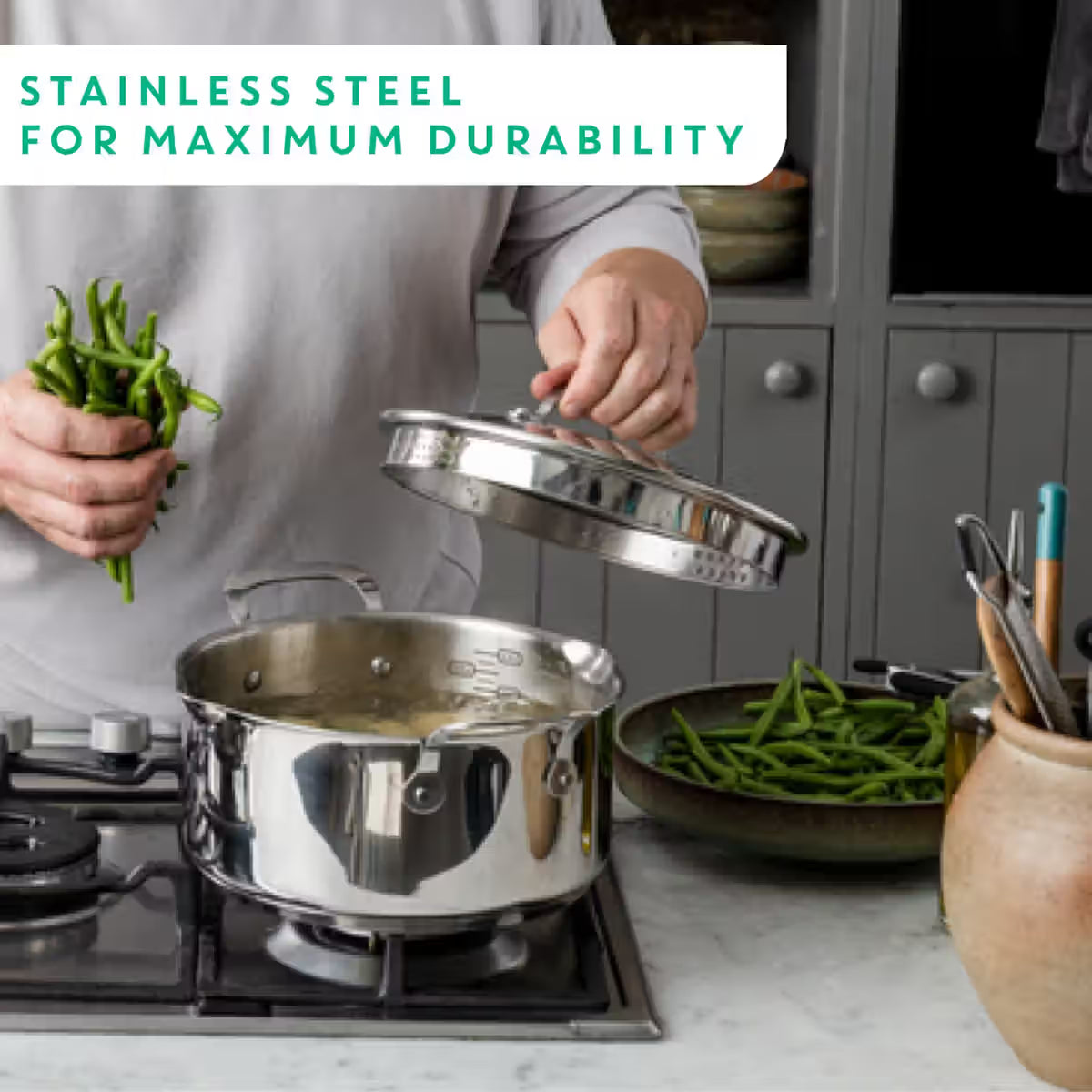 Tefal Jamie Oliver Cook's Direct Stainless Steel 3-Piece Frypan Set E304S344.